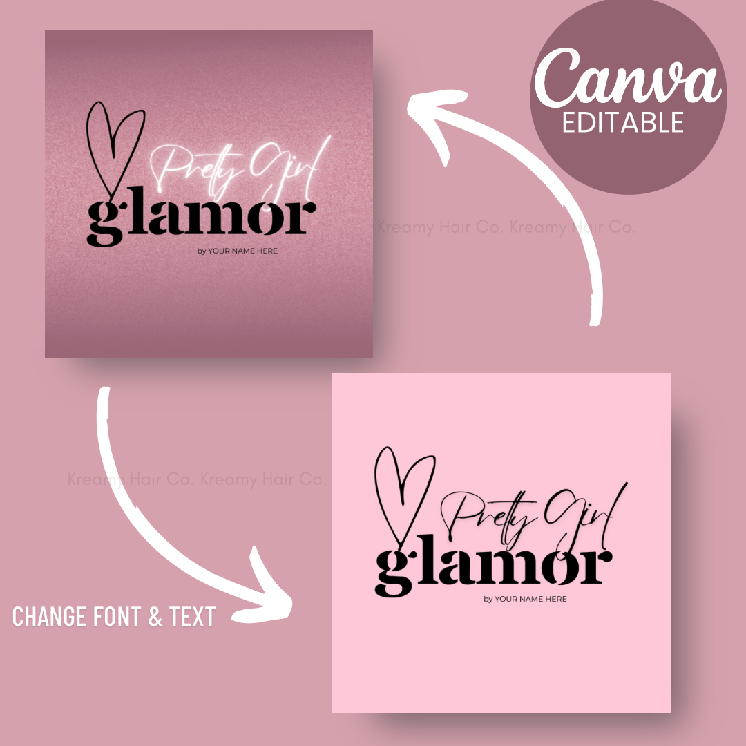 Pretty Girl Glamor Logo | Editable Beauty Logo for Makeup Artists & Hairstylists | Customizable Canva Logo Template