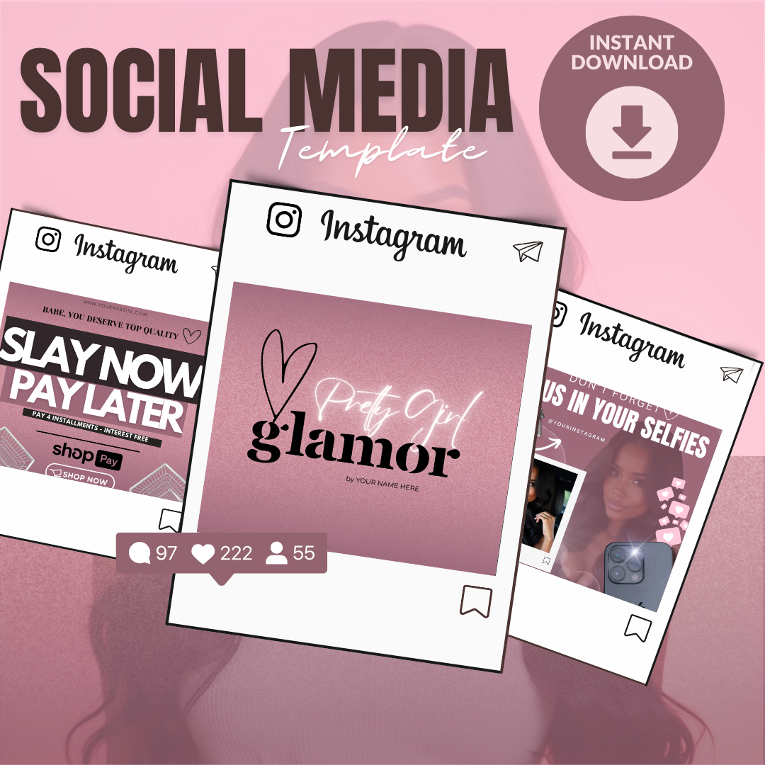 Pretty Girl Glamor Social Media Templates | Fully Customizable Canva Templates