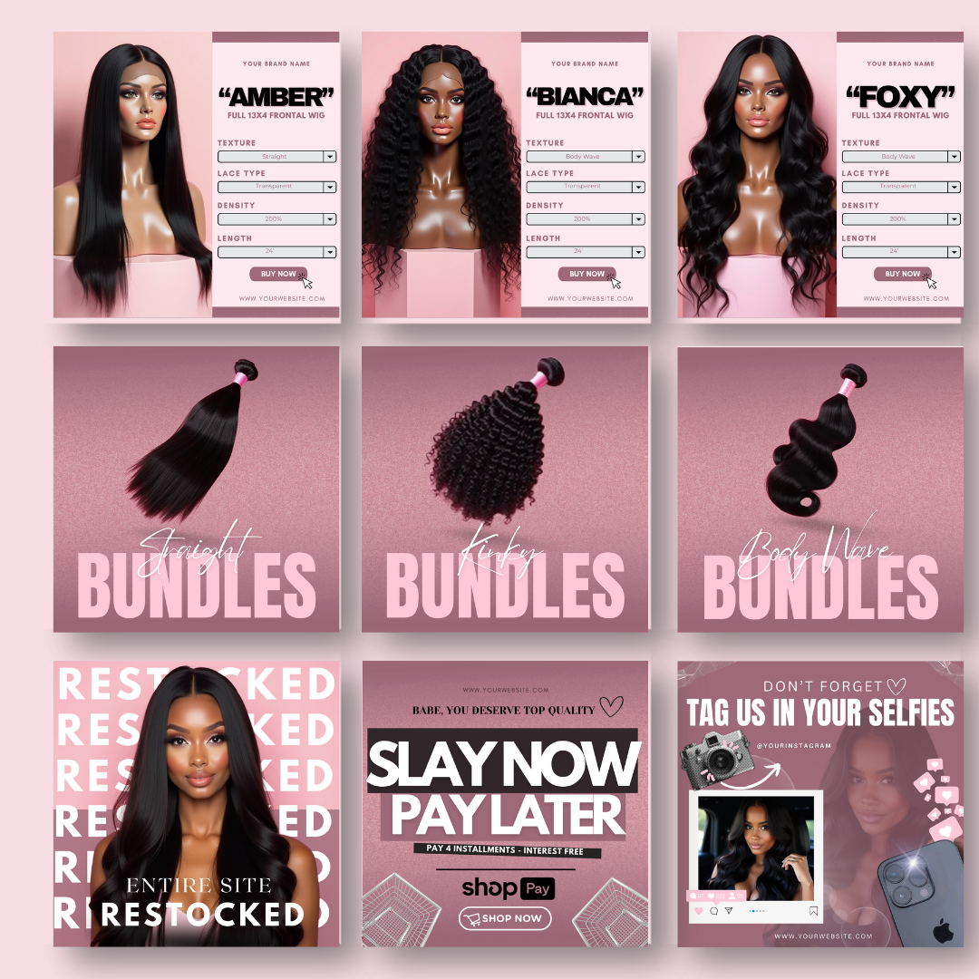 Pretty Girl Glamor Social Media Templates | Fully Customizable Canva Templates